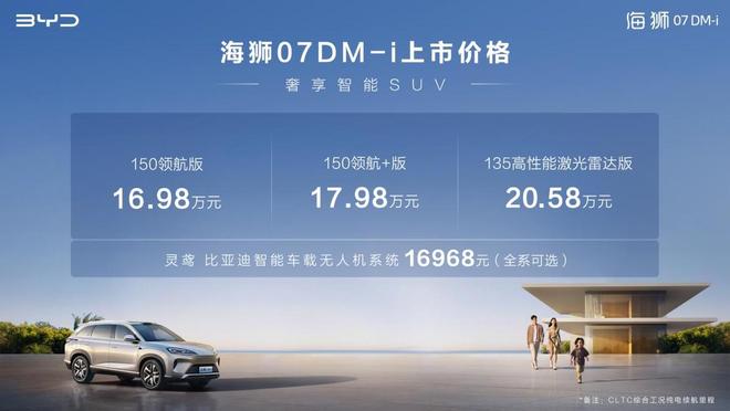 1698万起售全系标配云辇-C、天神之眼比亚迪海狮07DM-i上市(图1)